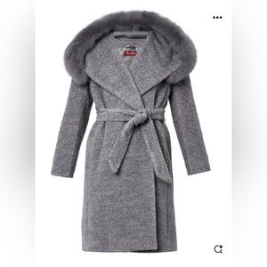 Max Mara Studio Alpaca Blend Gray Hooded Coat, Sz 14